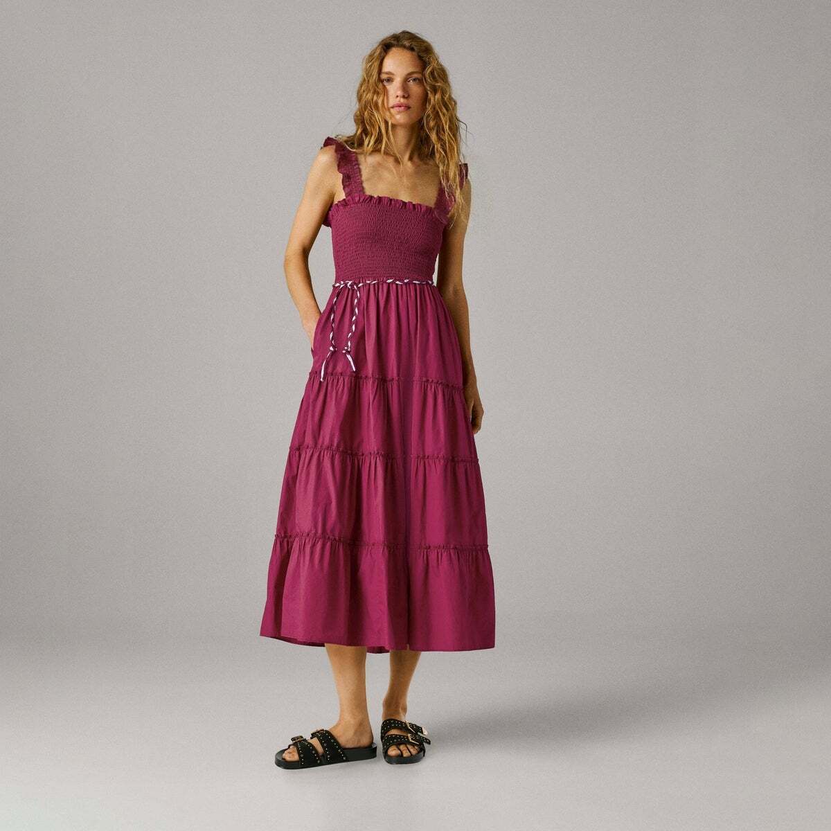 Robe Longue En Popeline rose canneberge, PEPE JEANS