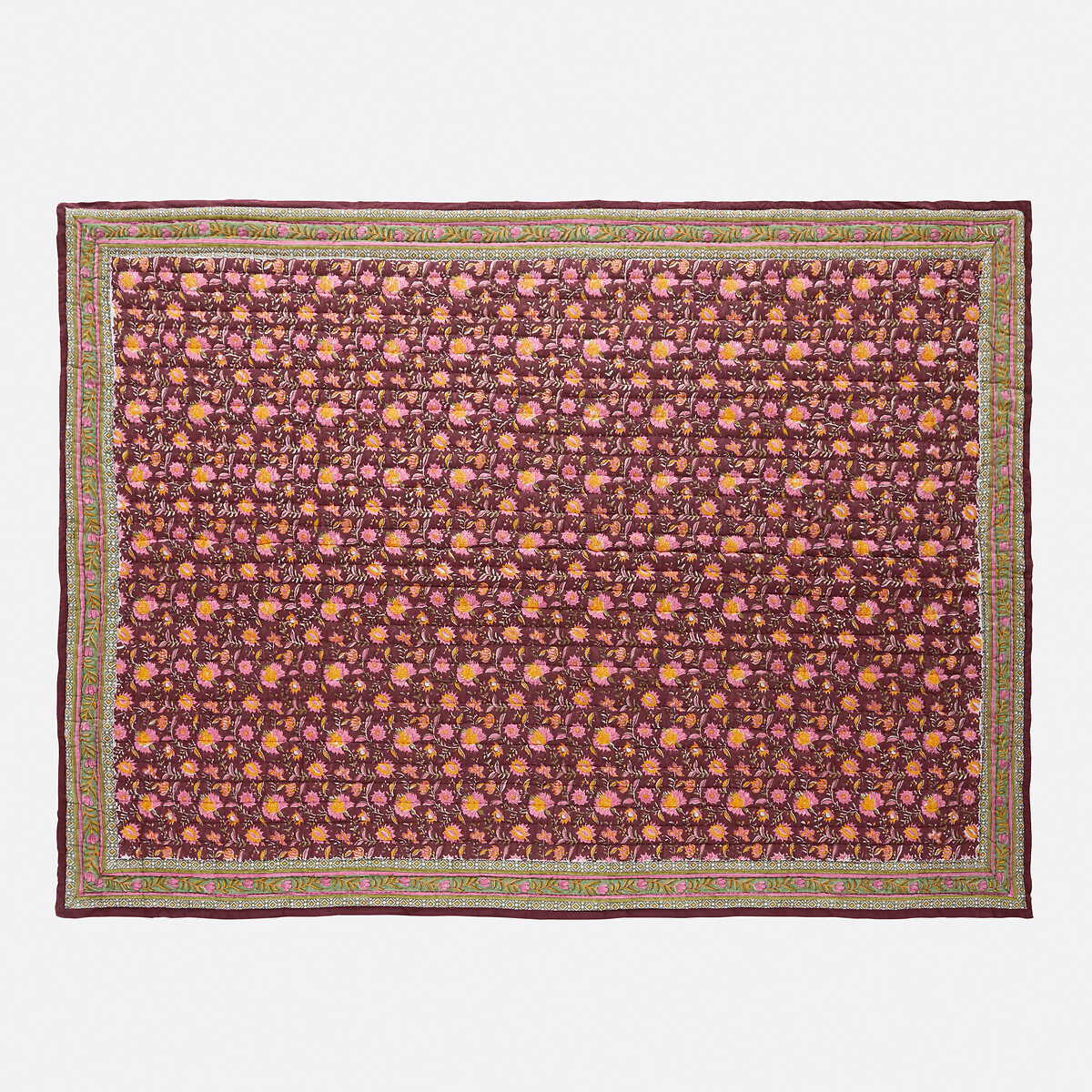 Couvre lit matelassé coton block print, Manassi imprimé fleurs, LA REDOUTE INTERIEURS