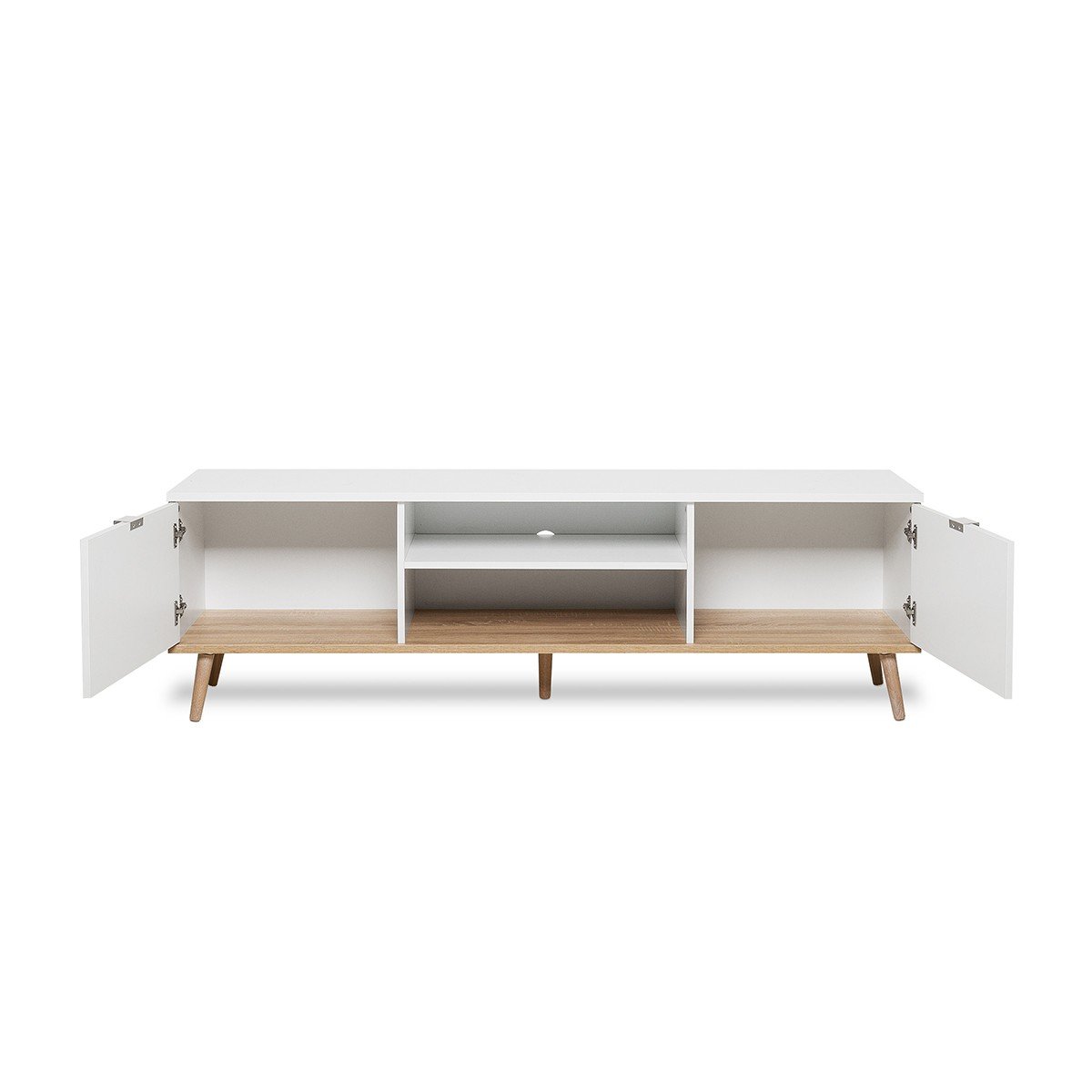 Meuble TV 2 Portes 2 Niches L160 cm - COPENHAGUE blanc, CALICOSY