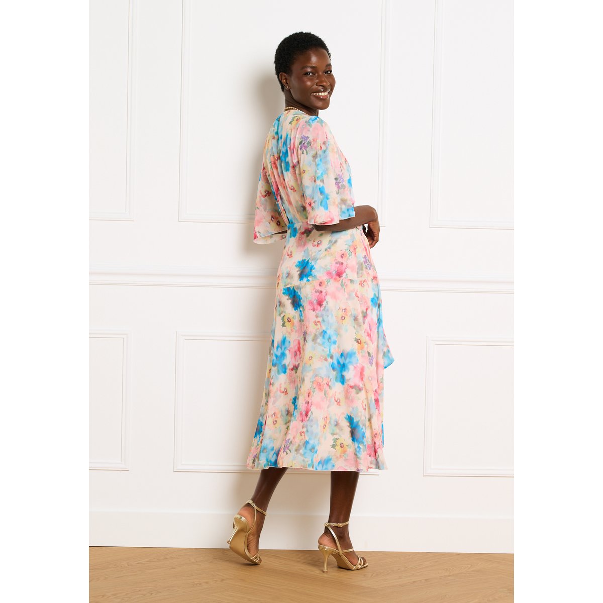 Robe midi portefeuille jaune pastel, LOLALIZA