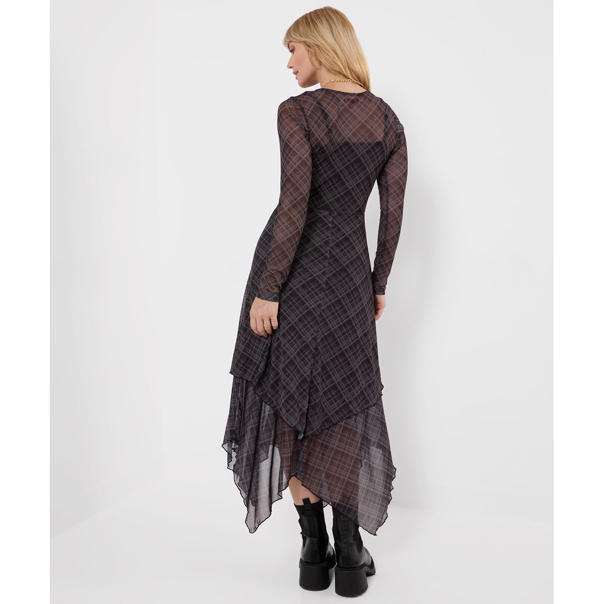 Robe en Mesh à Carreaux et Ourlet Plongeant Roxy gris, JOE BROWNS
