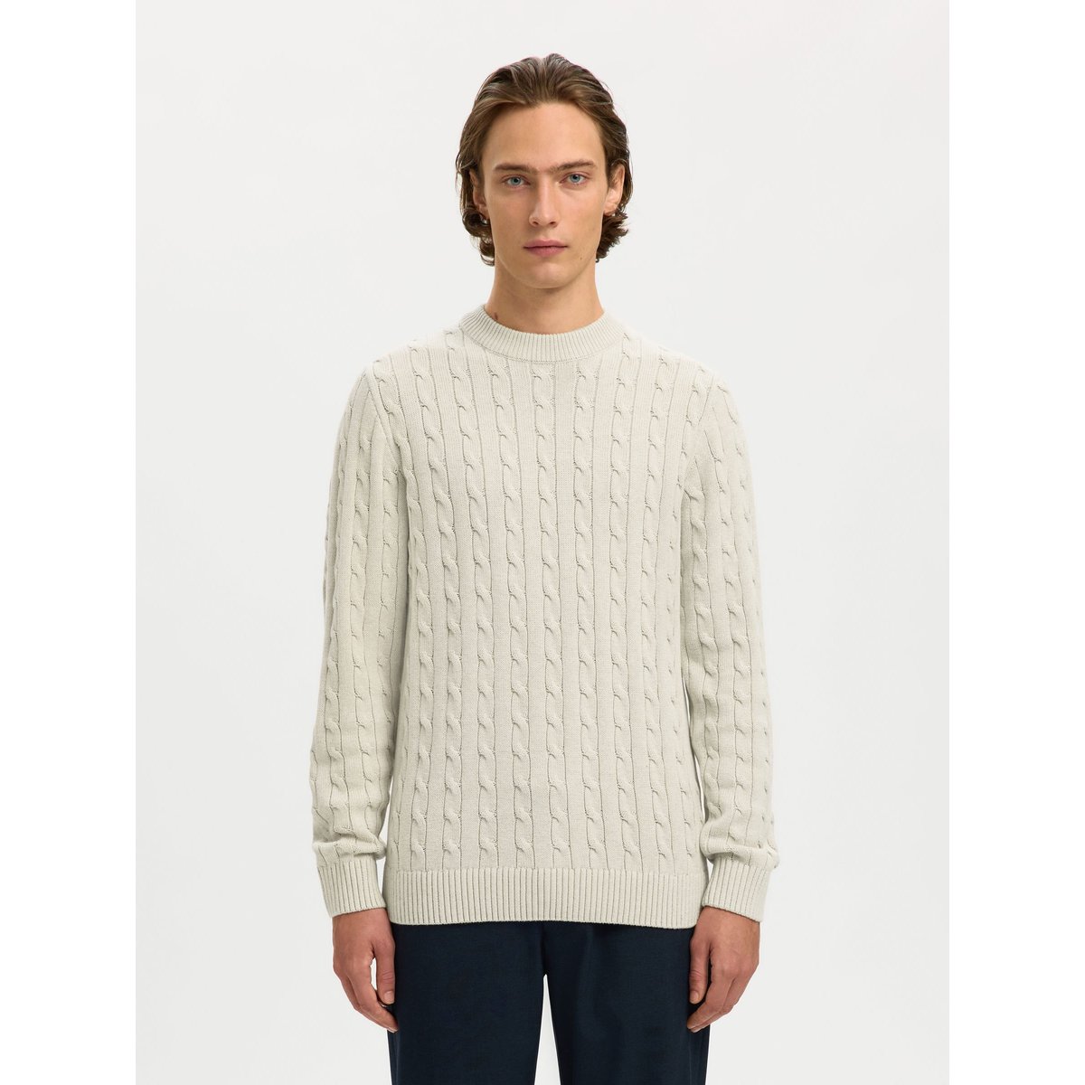 Pull En Maille jaune - bone white 1, SELECTED