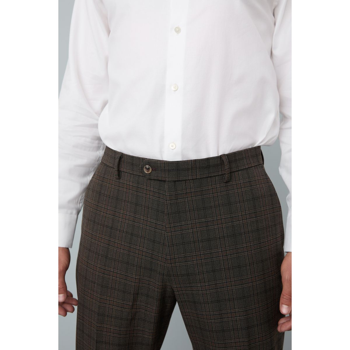 Pantalon de costume slim à carreaux et liseré marron, NEXT