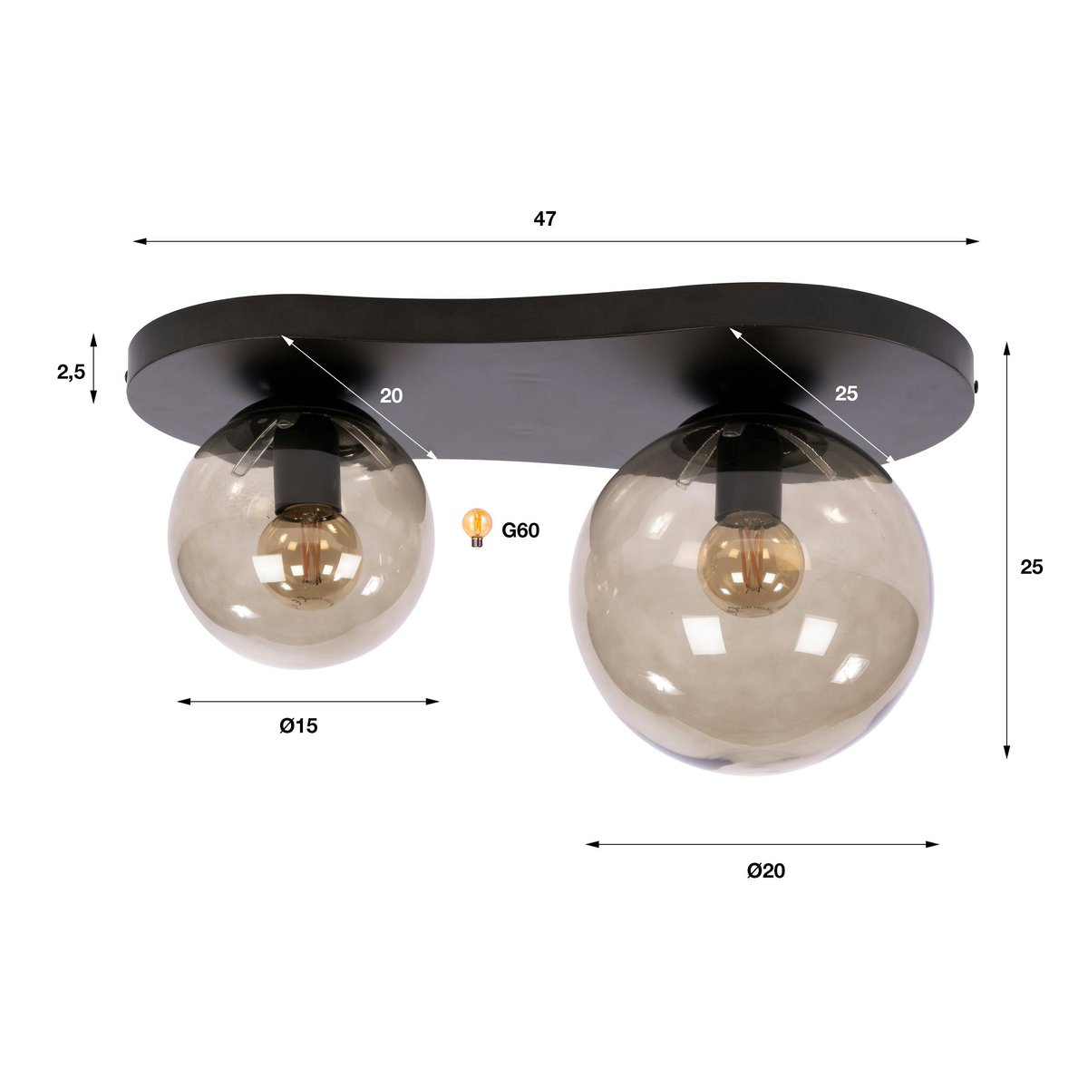 Plafonnier design organique 2 lampes NIAGARA brun, PIER IMPORT