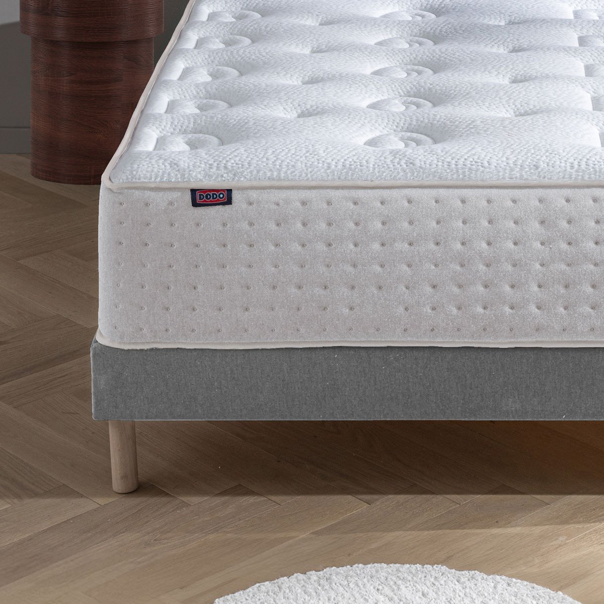 Ensemble Lit - Matelas ferme + sommier + Tête de lit - Blanc/Gris LE VERITABLE gris foncé, blanc, DODO