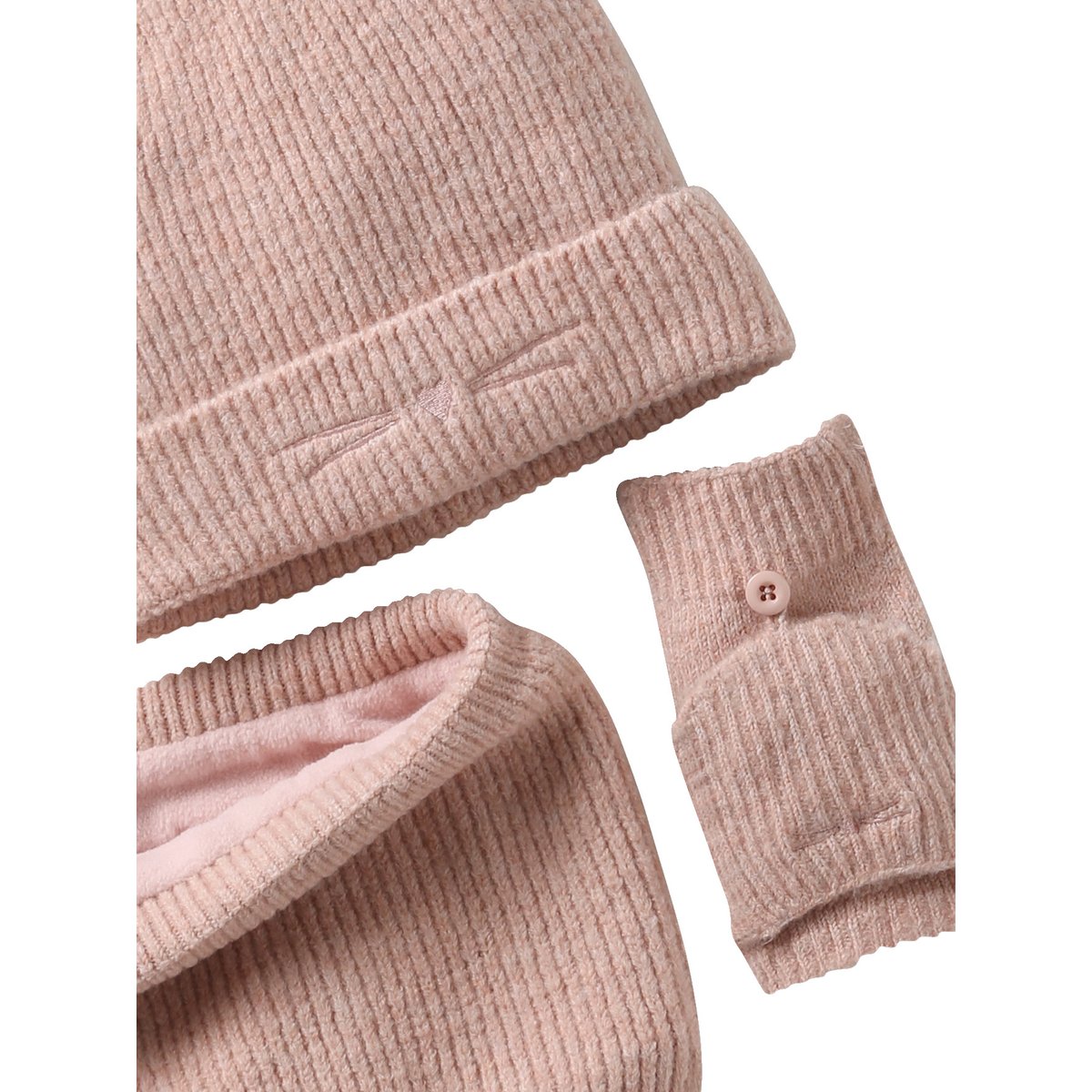 Ensemble bonnet, snood et mitaines beige poudré, VERTBAUDET