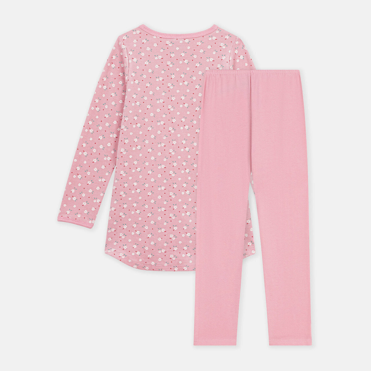 Chemise de nuit imprimé fleurs et legging uni en velours imprimé fond rose, PETIT BATEAU