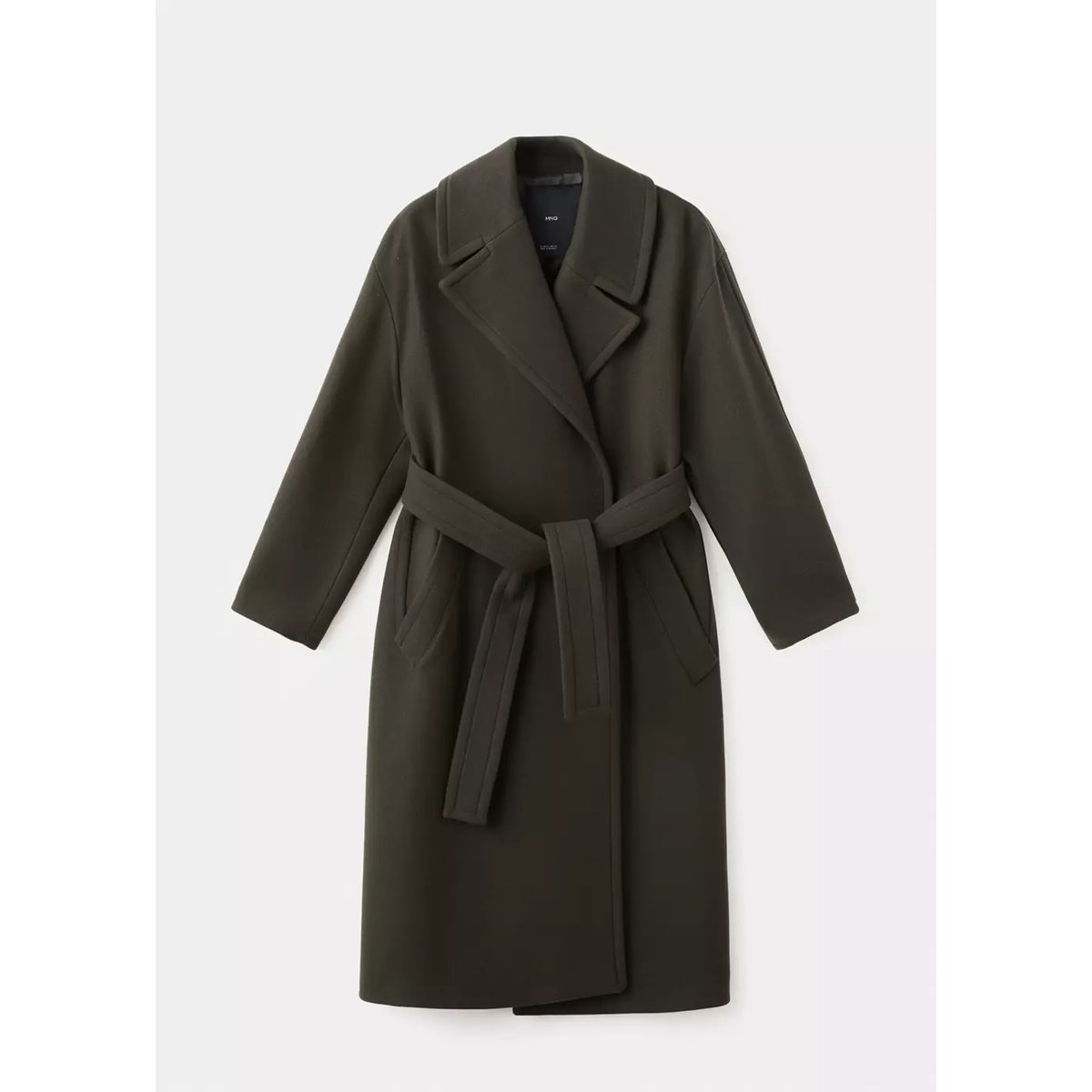 Manteau laine Manteco ceinture kaki, MANGO