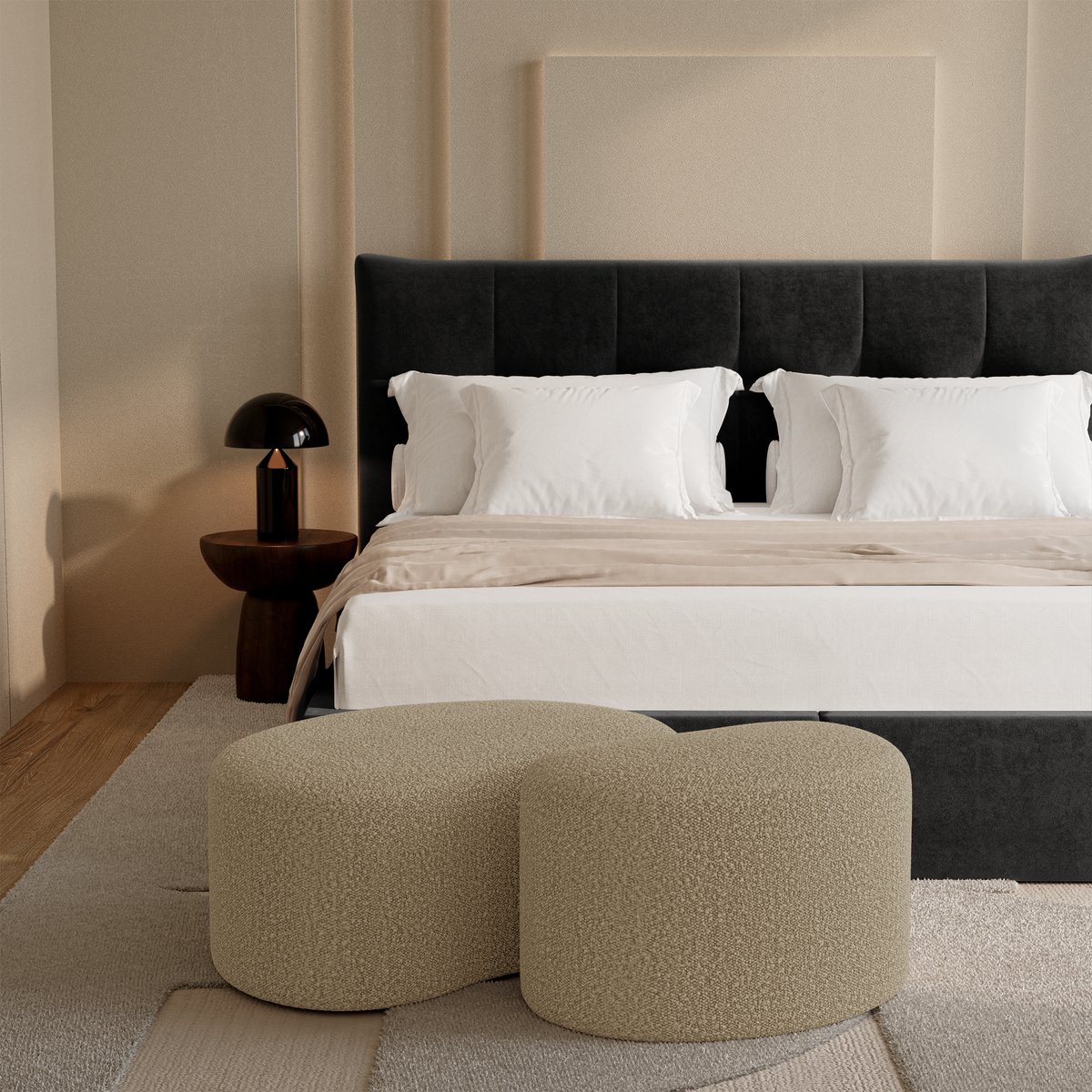 Pouf 80cm en tissu bouclette DUNE taupe, SIA HOME