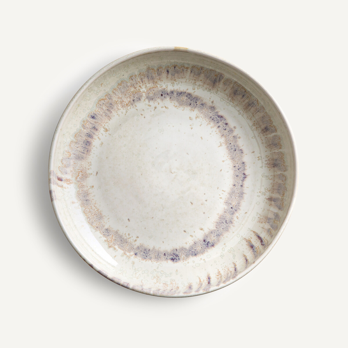 Lot 4 assiettes creuses grès émaill réactif, Traba blanc, AM.PM