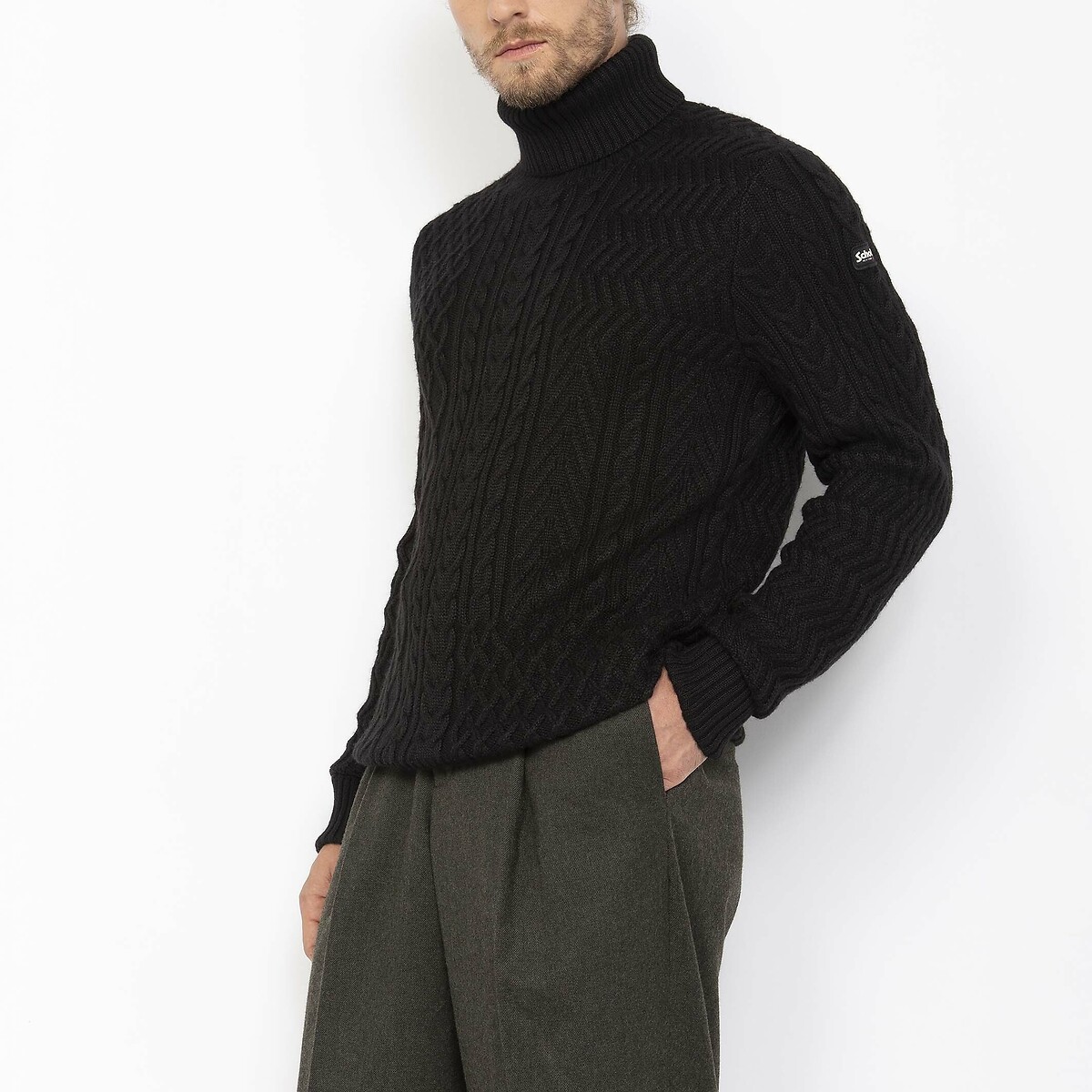 Keth 2 Cable Knit Jumper with Turtleneck black, SCHOTT