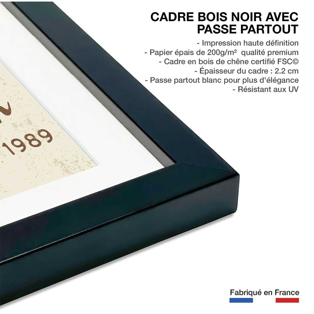 Affiche vintage motor racing affiche + cadre en bois - noir, HEXOA