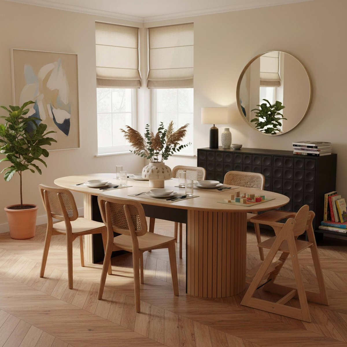 Table à manger avec plateau en mfd plaqué chêne 10 personnes, NAYA bois, OVIALA