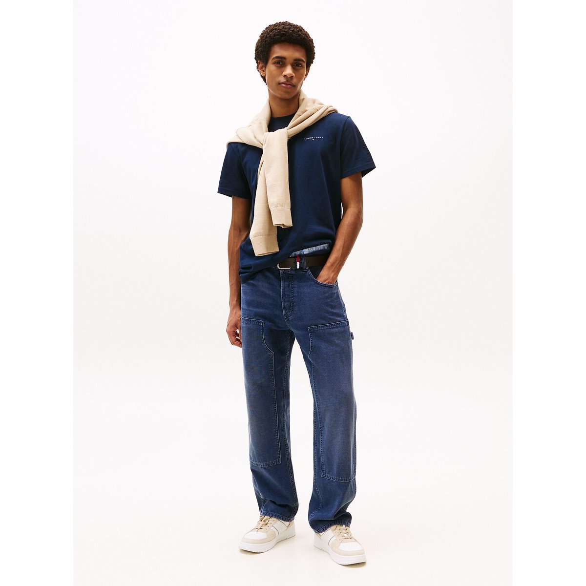 T-shirt manches courtes, slim, LINEAR bleu foncé, TOMMY JEANS