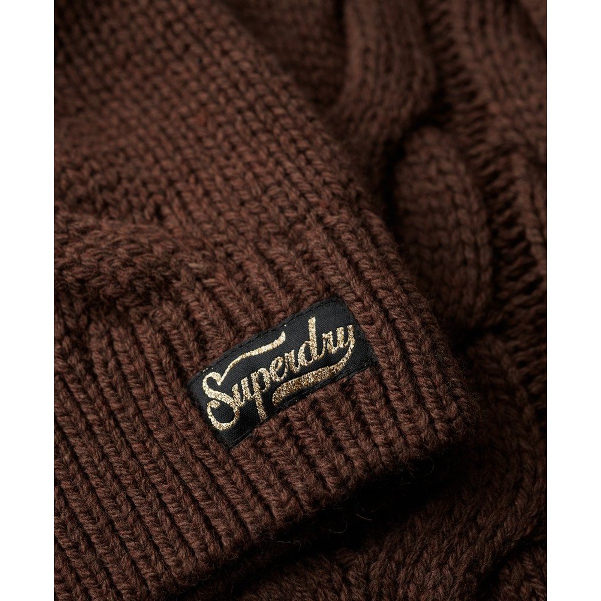 Pull polo en maille torsadée avec chaîne café chicorée marron twist, SUPERDRY