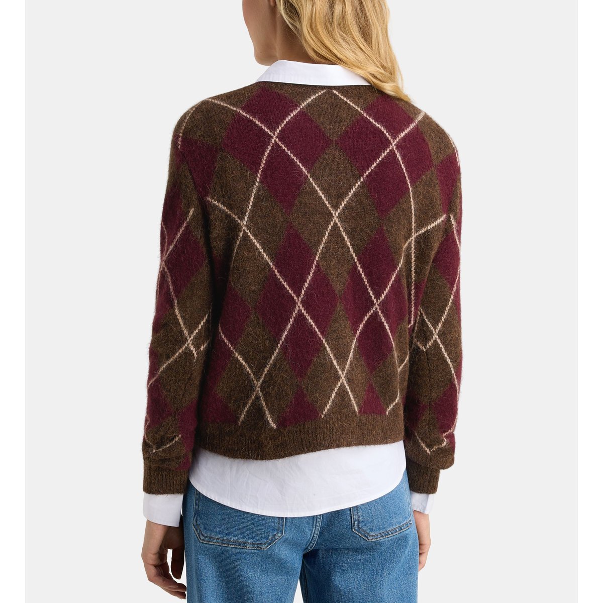 Pull droit rivage burl argyle laine bordeaux, GALERIES LAFAYETTE
