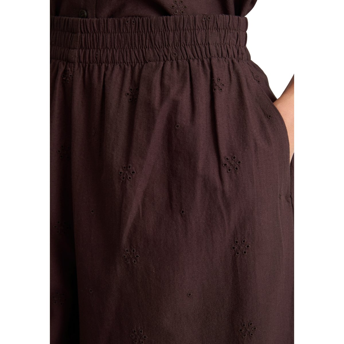 Pantalon large Broderie-Anglaise en pur coton bio dunkelrot, MARC O’POLO DENIM