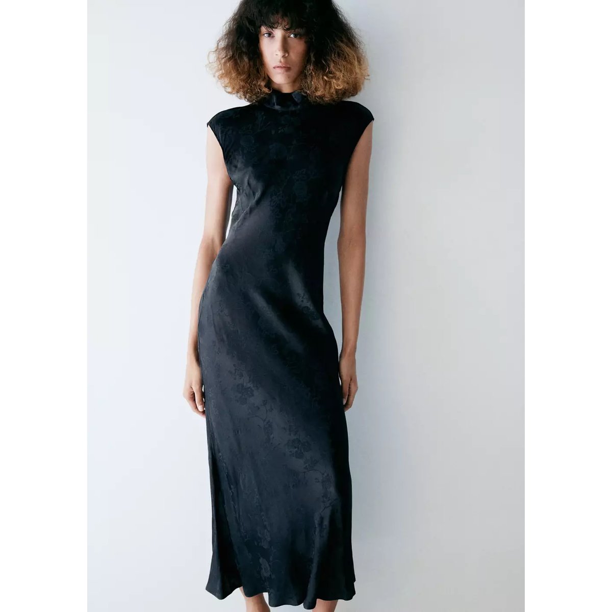 Robe jacquard à col officier bleu marine, MANGO