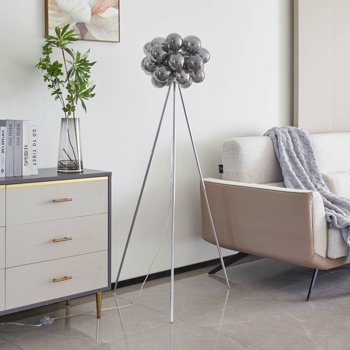 Lampadaire en verre design, Diborah gris fumé, LUCANDE