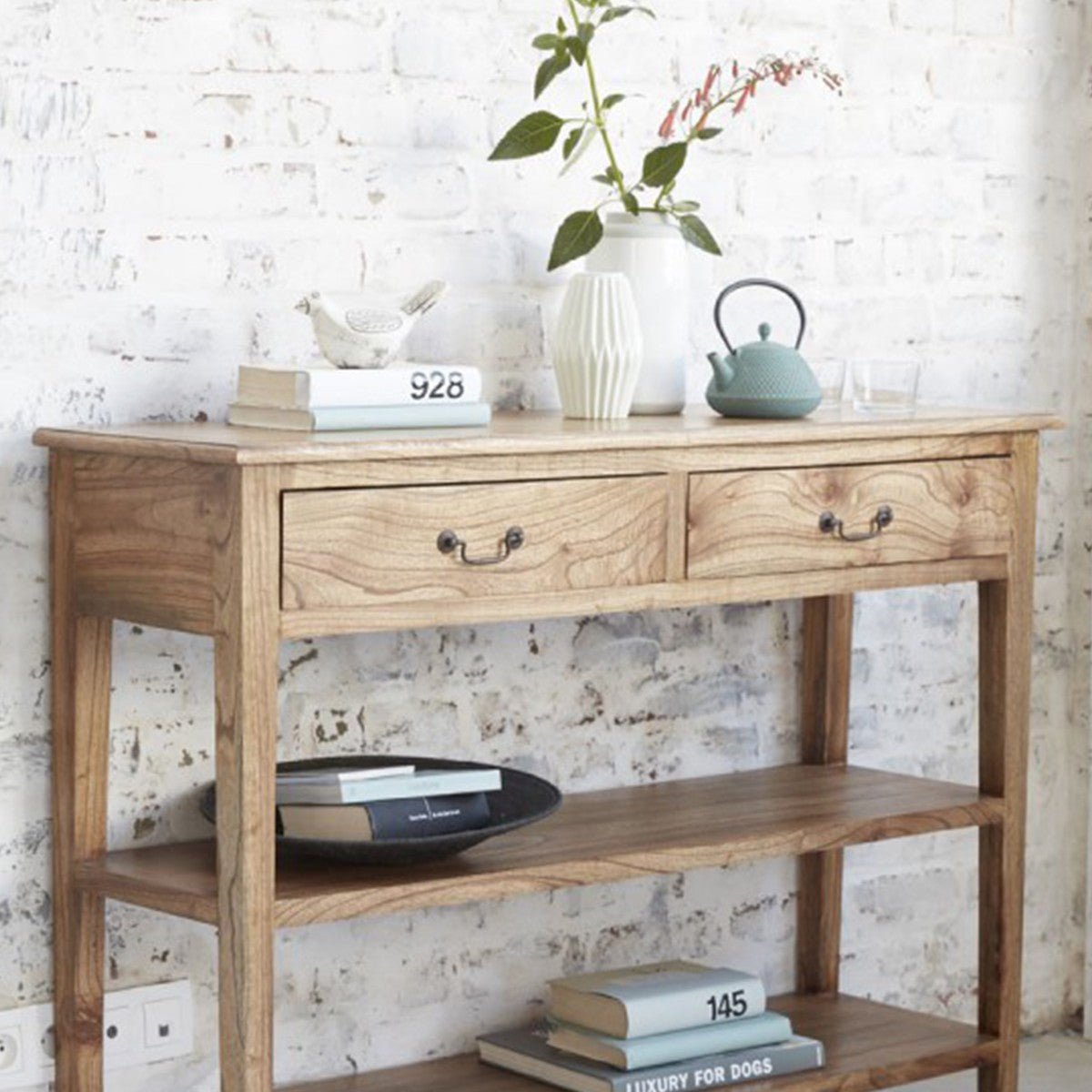Console en bois massif 120 cm 2 tiroir SIMONE naturel, BERAH GETAH