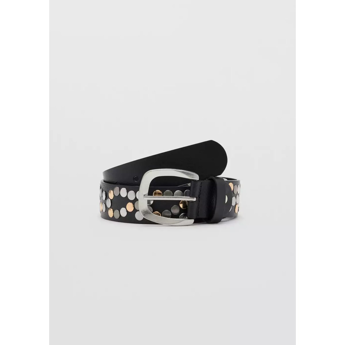 Ceinture cloutée en cuir noir, MANGO