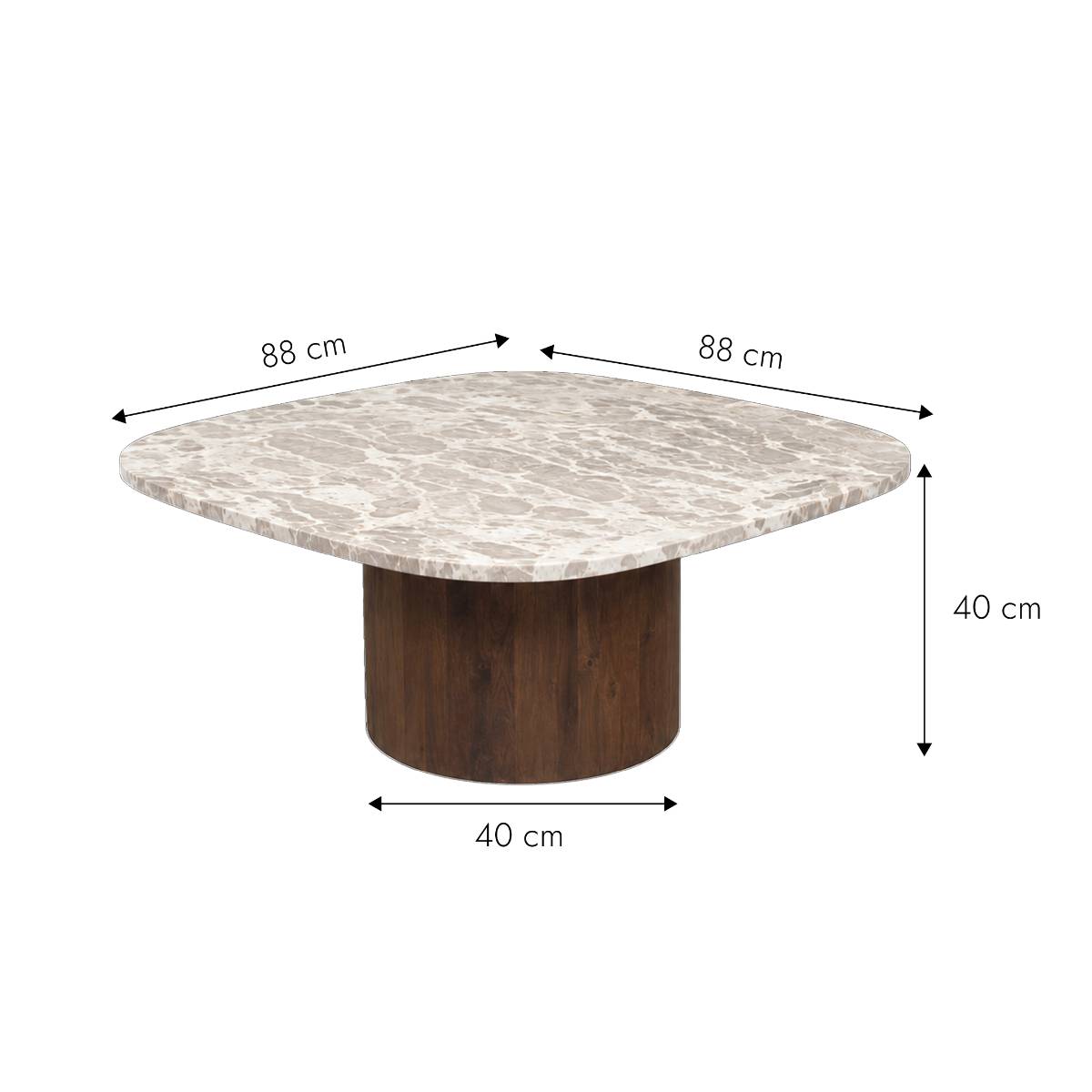 Table basse en bois de manguier et en marbre AGNES bois foncé, MADE IN MEUBLES