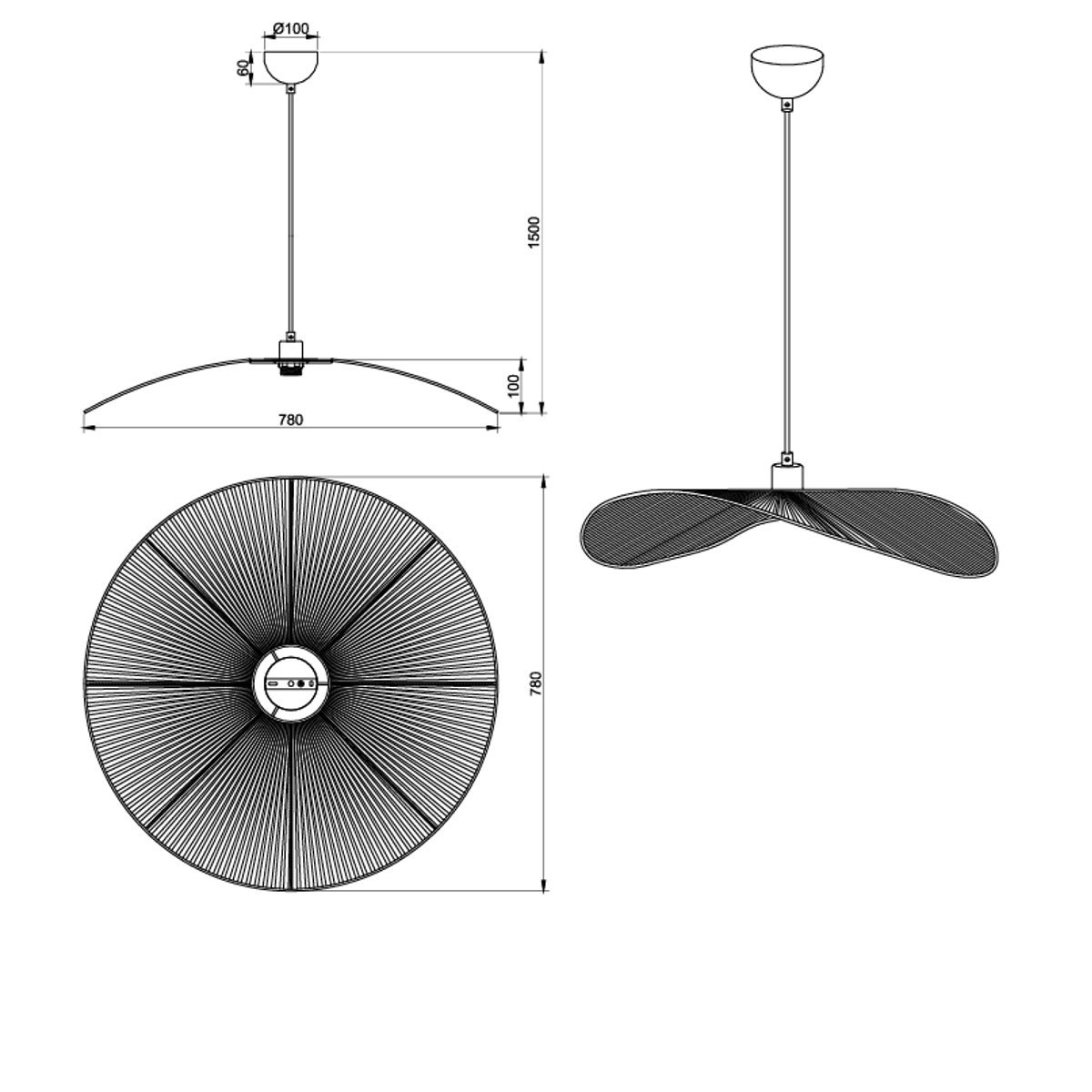 Suspension en papier bohème, D.78 , LAURINE marron, TRIO