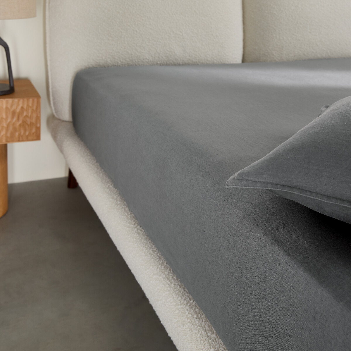 Hoeslaken in gewassen linnen, Elina voor dikke matras keigrijs, AM.PM