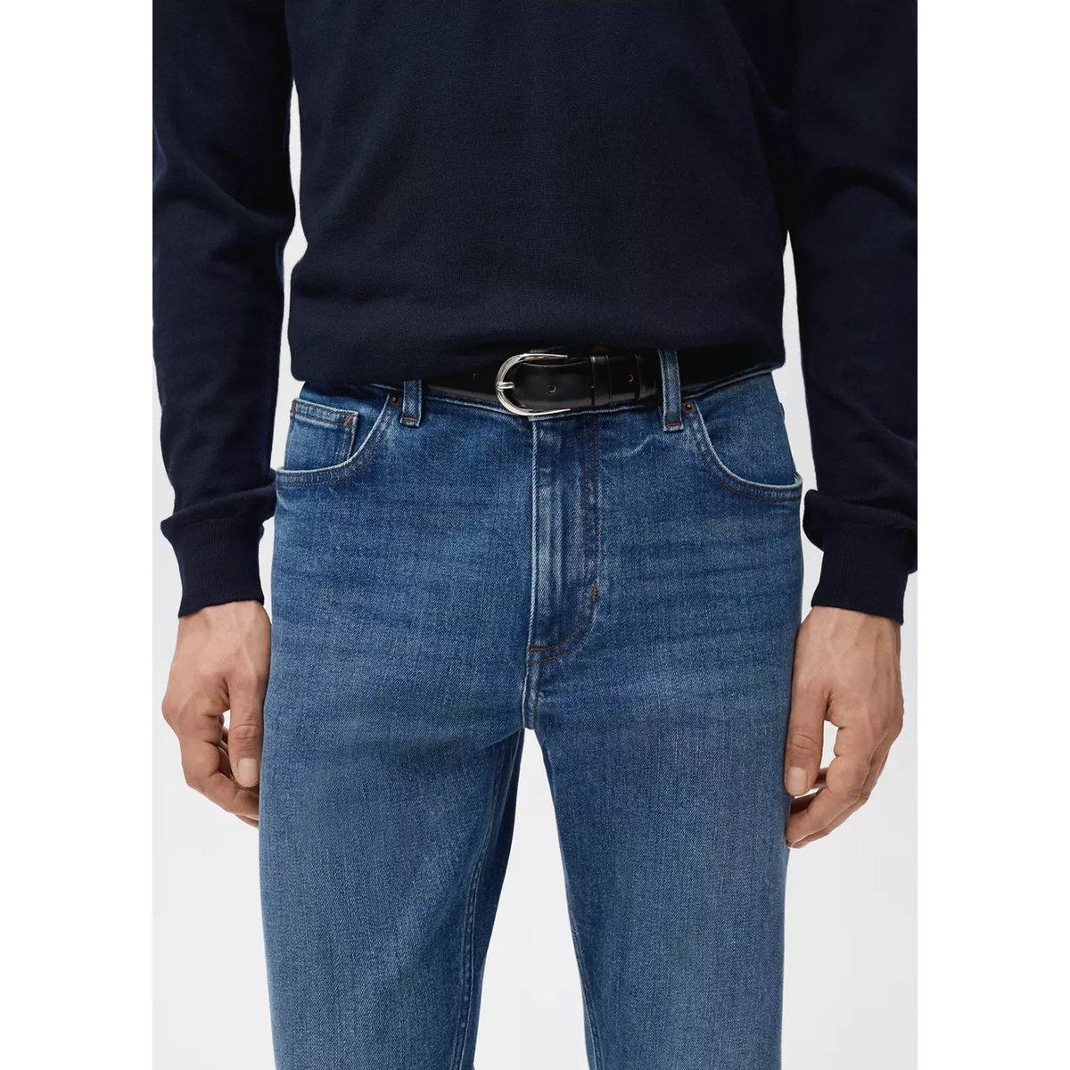 Jean Ben cropped tapered-fit bleu moyen, MANGO MAN