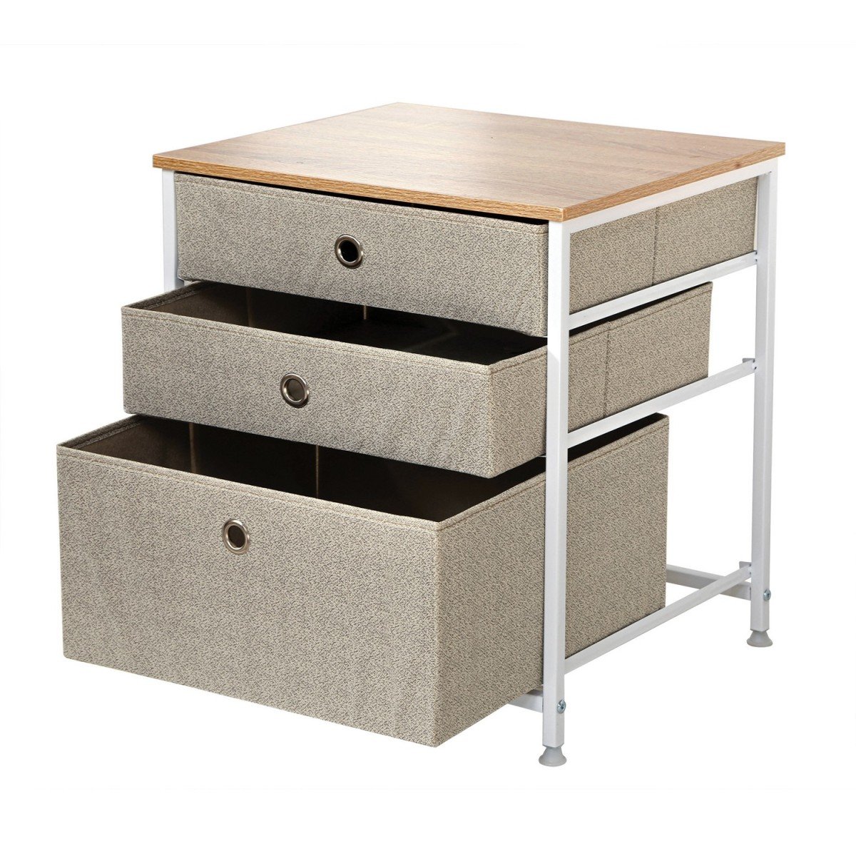 Commode 3 tiroirs en intissé clair - L48 cm blanc, CALICOSY