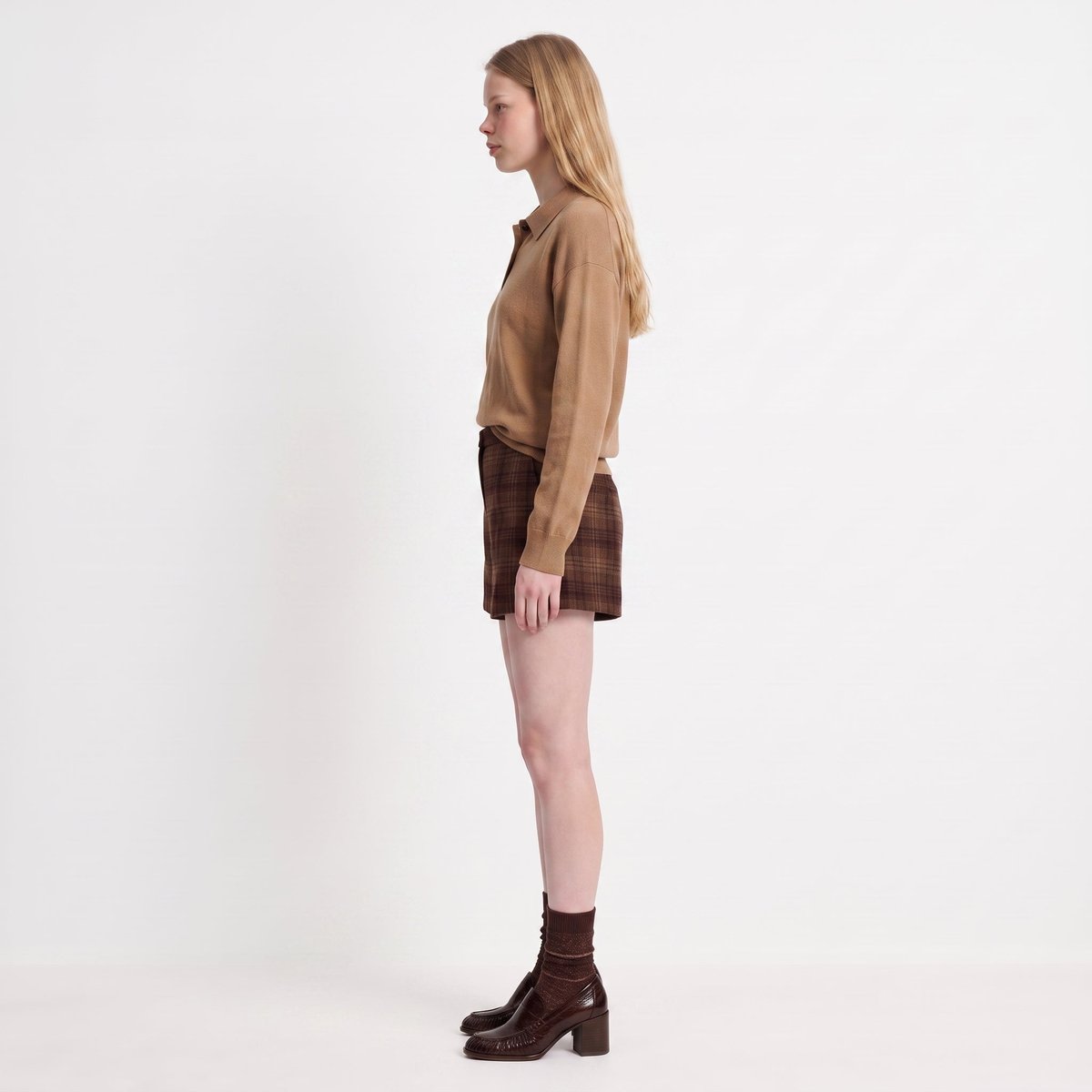 Pull coupe droite col polo boutonné maille douce FLERIE beige, ARTLOVE