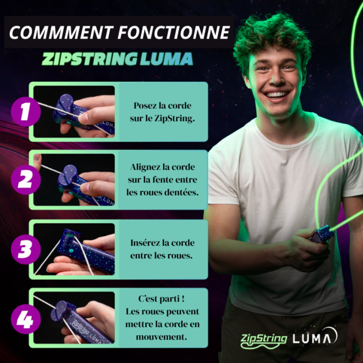 ZipString Luma - Pack complet 5 cordes couleur unique, PIOUPIOU ET MERVEILLES