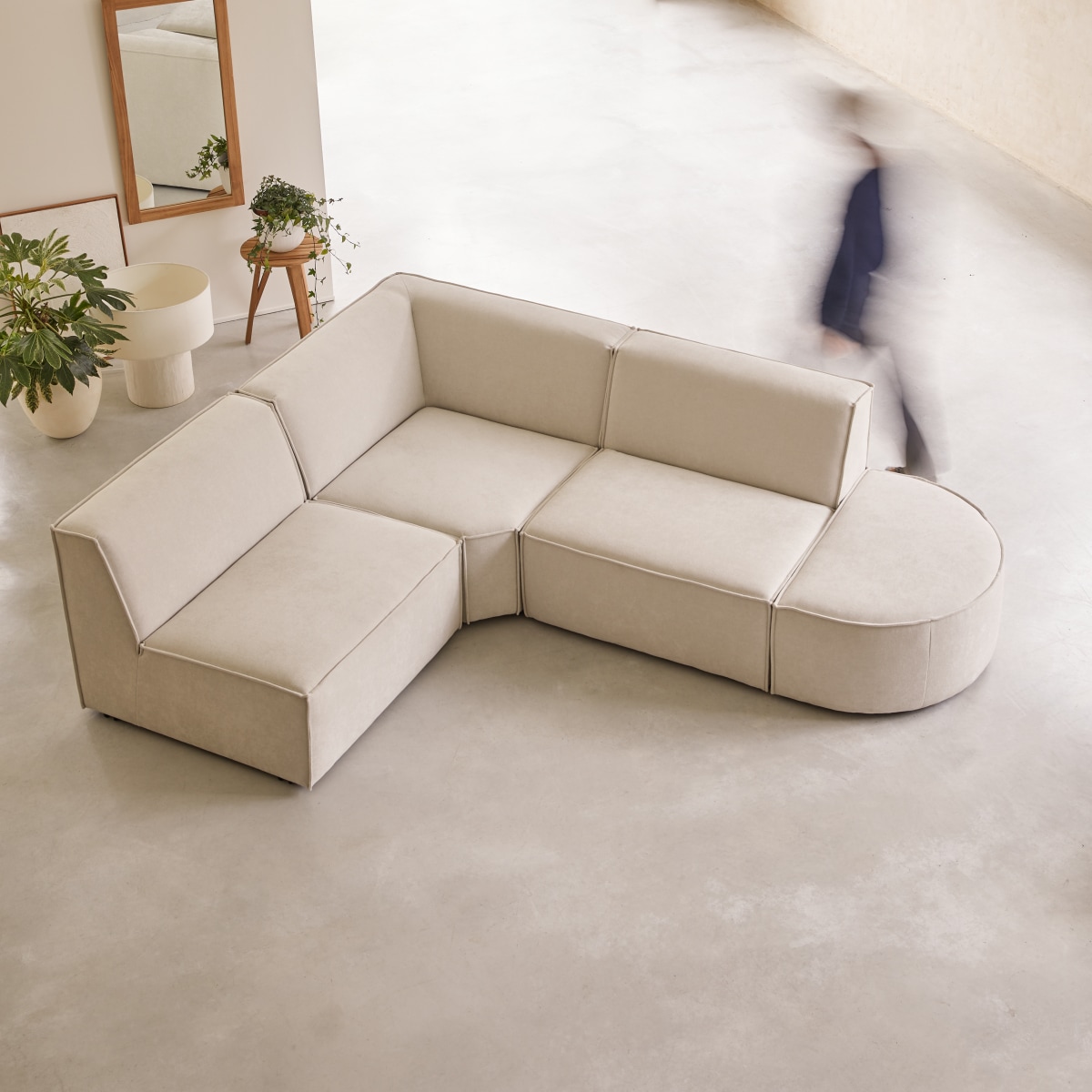 Canapé d'angle en Tissu, DARIO beige, TIKAMOON