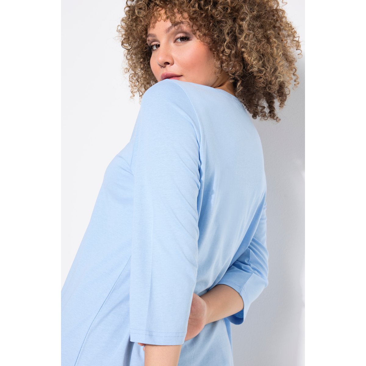 T-shirt motif à fleurs, coupe évasée bleu clair, ULLA POPKEN