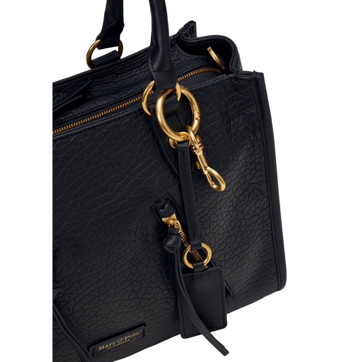 Shopper small en cuir de mouton structuré noir, MARC O'POLO