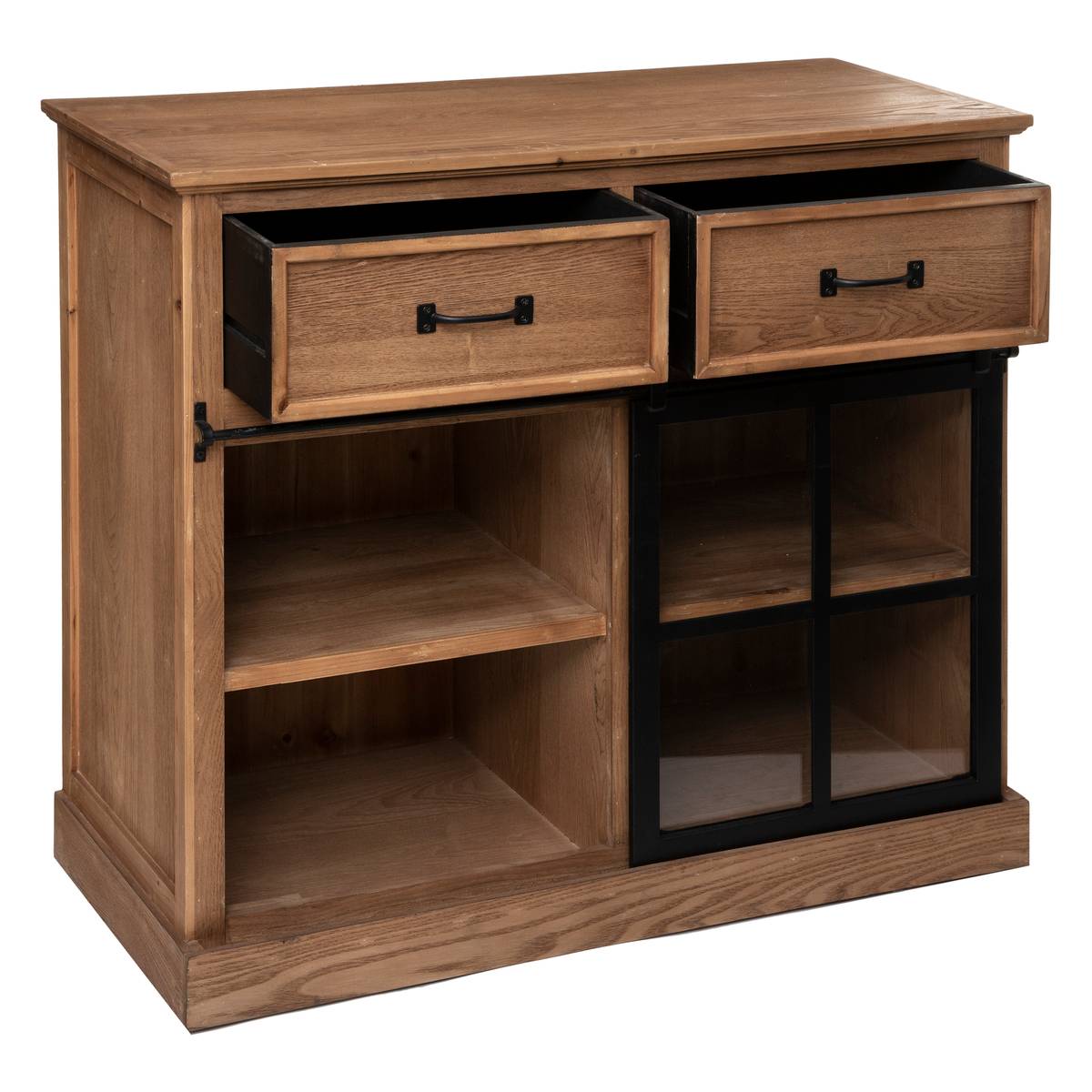 Buffet 1 porte verrière fer et verre trempé DANIK marron caramel, ATMOSPHERA
