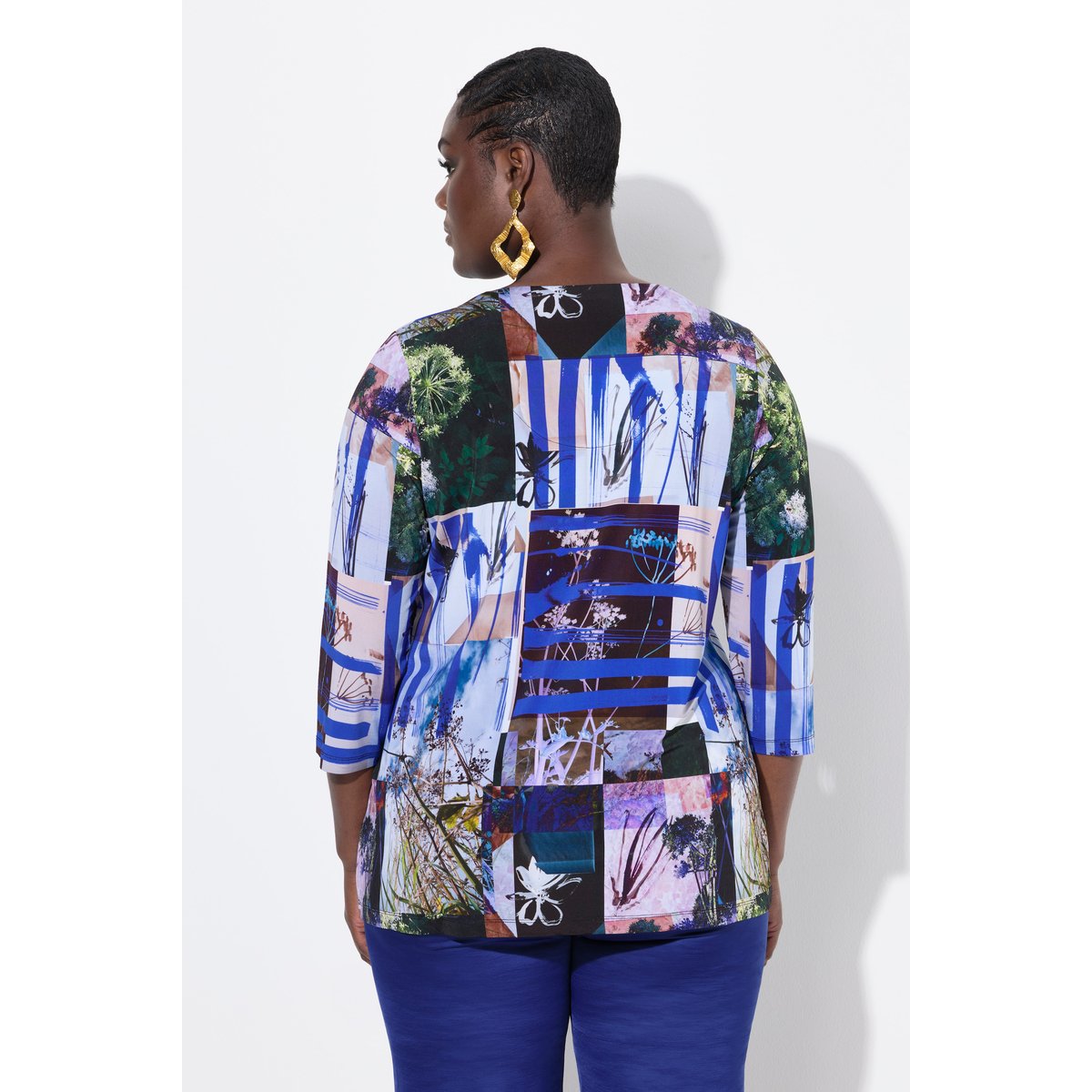 T-shirt au tombé fluide, imprimé patchwork blanc neige, ULLA POPKEN