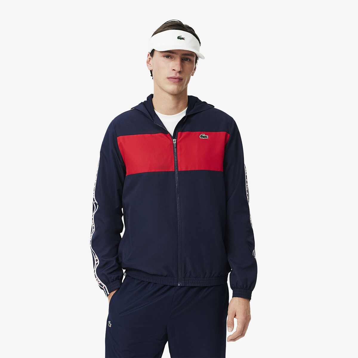 Blouson sport avec bande siglée Lacoste bleu marine/rouge, LACOSTE
