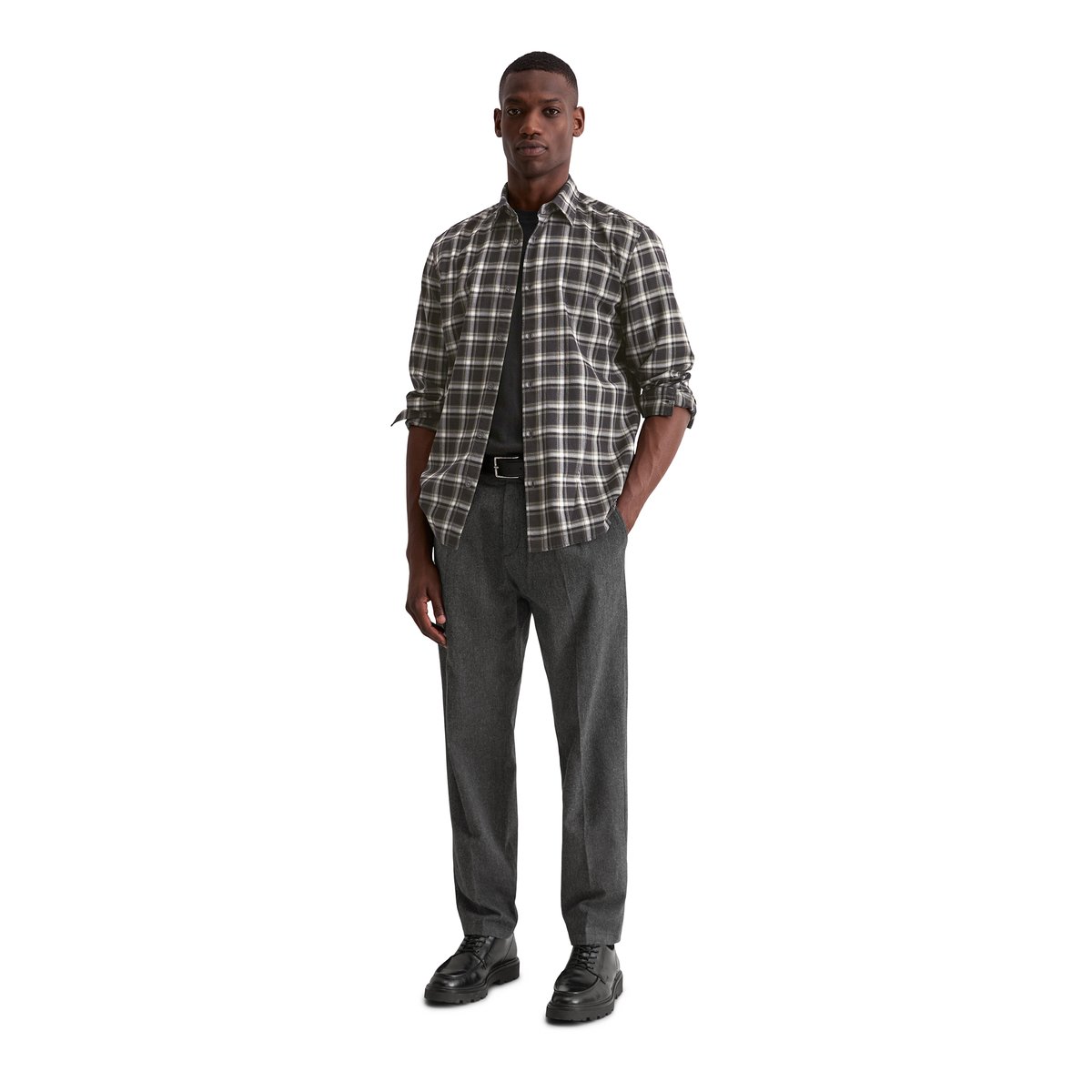 Chemise regular en flanelle de coton bio très douce noir, MARC O'POLO
