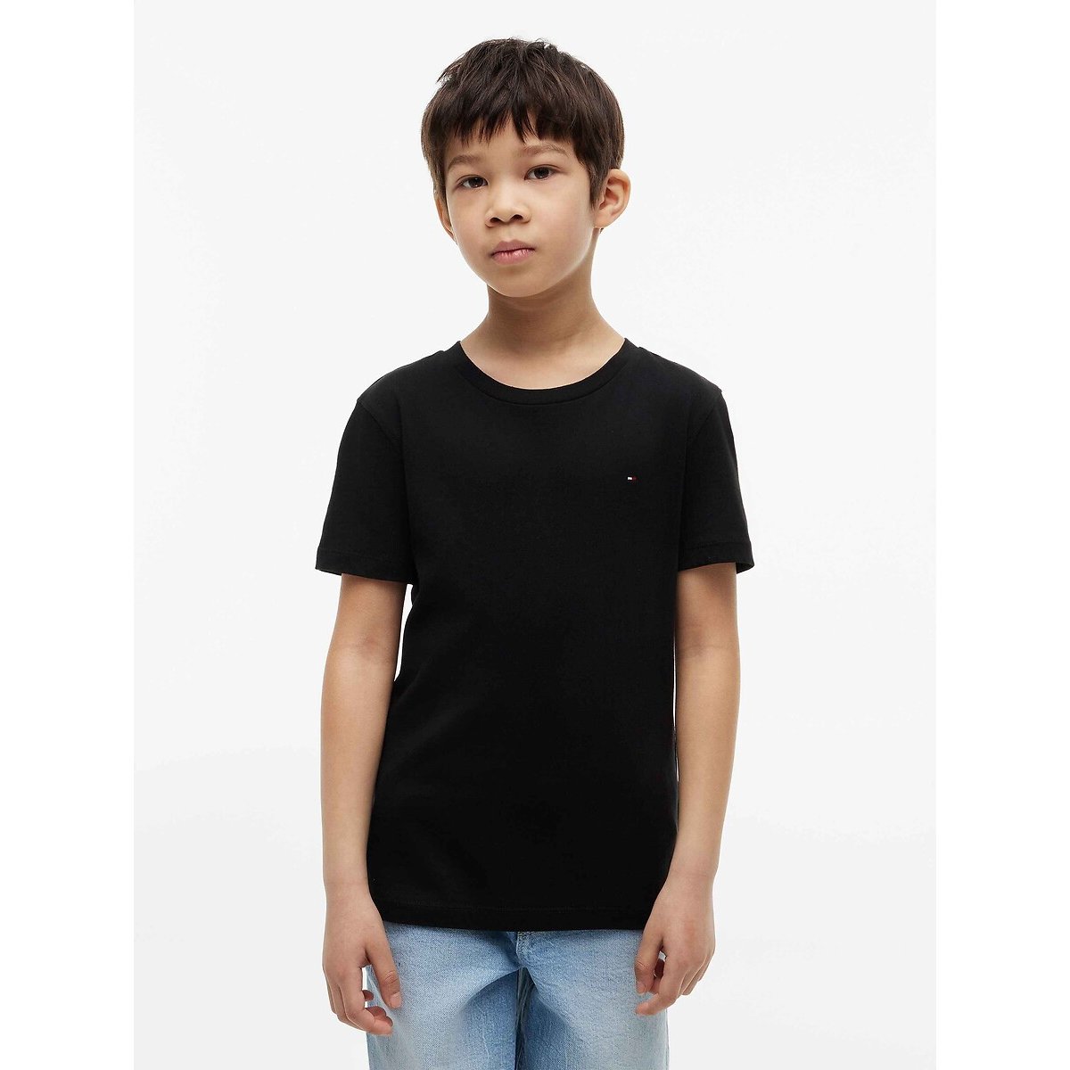 Camiseta de algodón, cuello redondo antracita, TOMMY HILFIGER