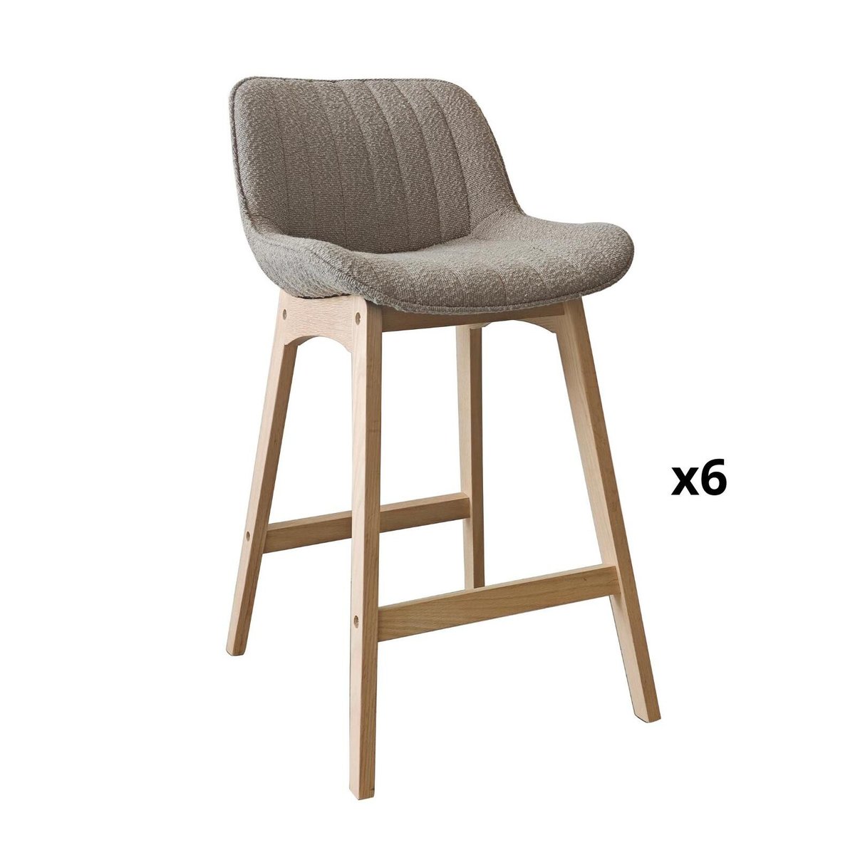 Lot de chaises d'îlot et bar en chêne et assise tissu bouclette 65cm MILK | Lot de 6 taupe, MOB IN