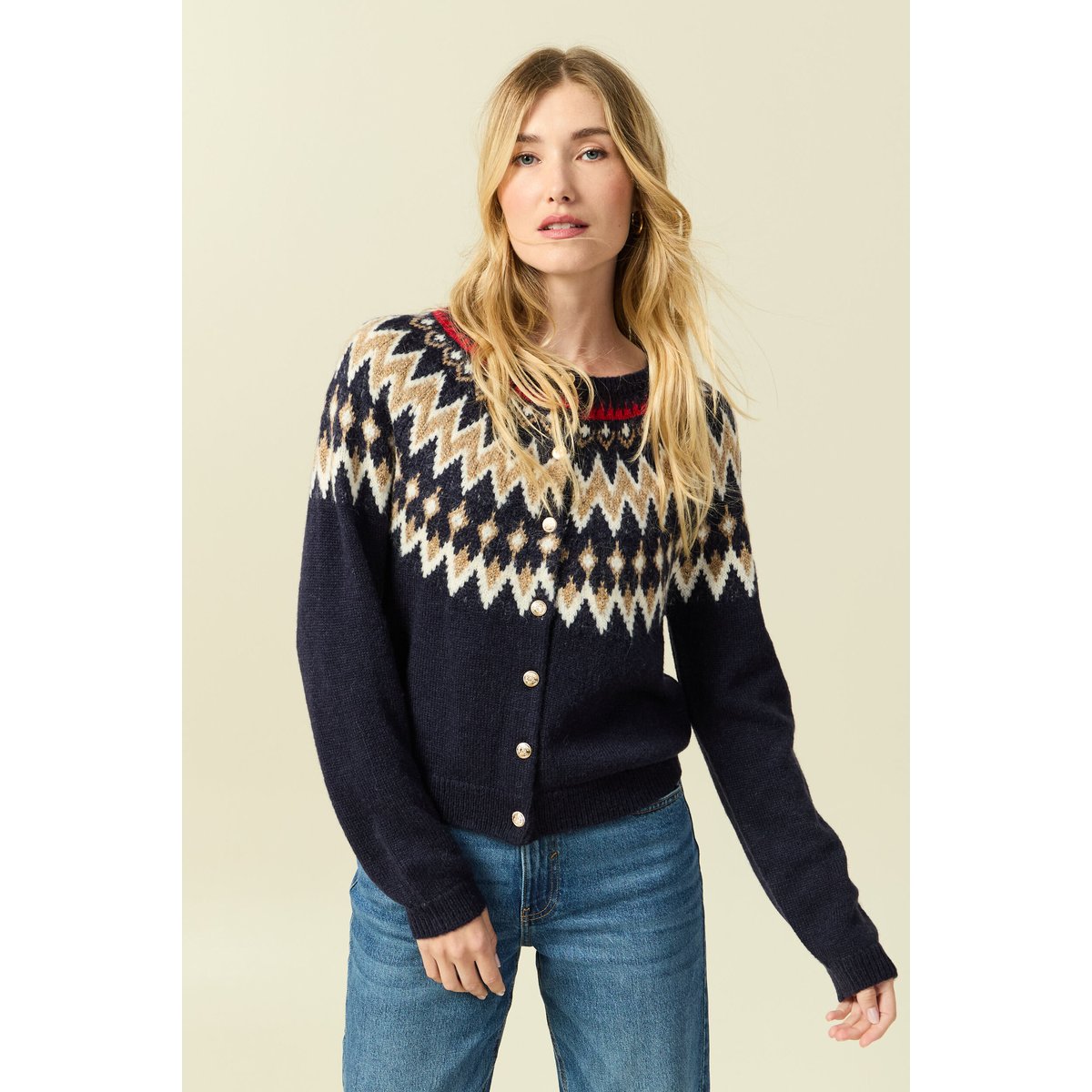 Gilet manches longues col rond bleu marine, BONOBO