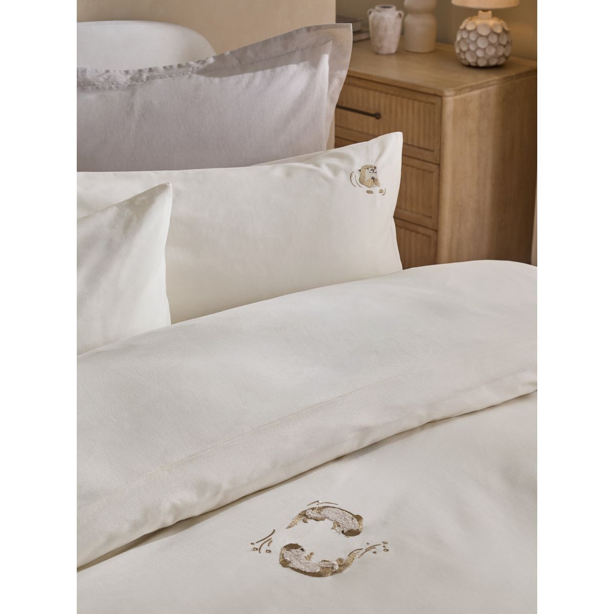 Housse de couette et taie d'oreiller en coton naturel, NEXT