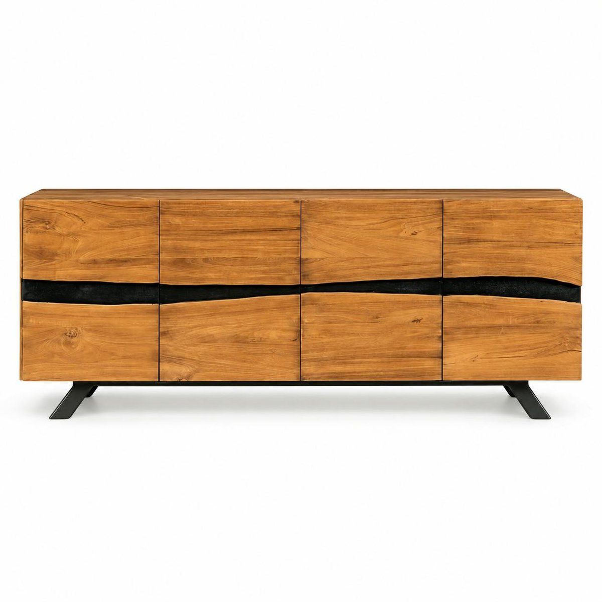 Buffet moderne bois recyclé teck laque noire 200 cm BARBADE bois naturel, PIER IMPORT