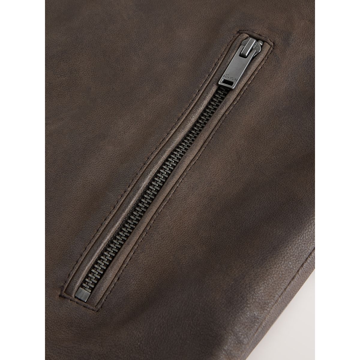 Veste en cuir avec col Signature marron, NEXT