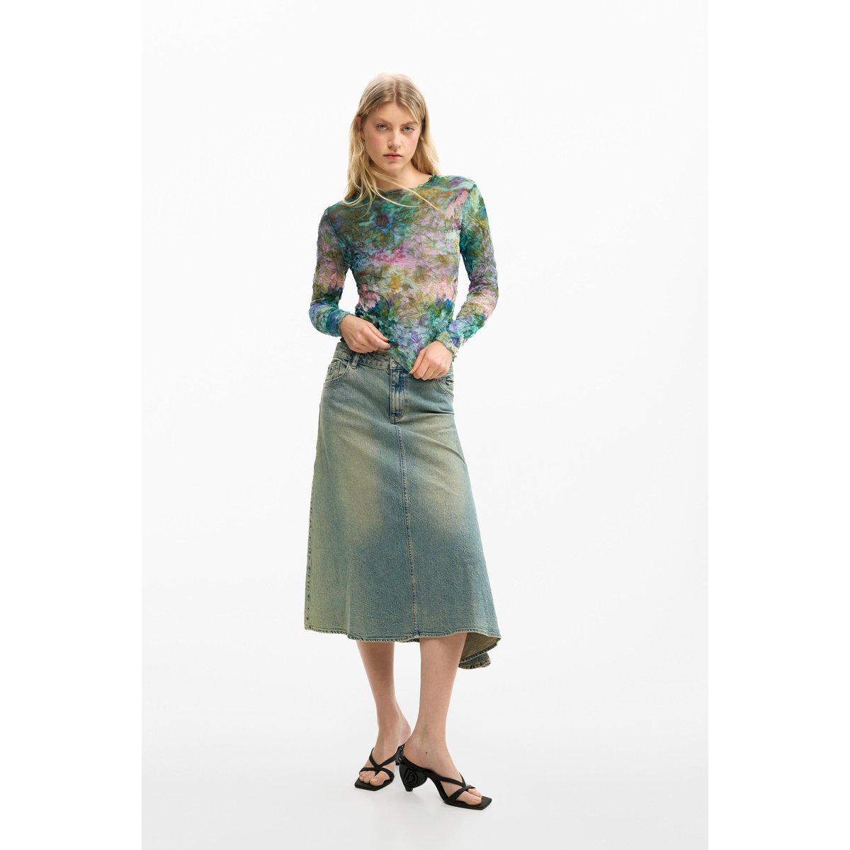 Blouse texture fleurs bleu, DESIGUAL