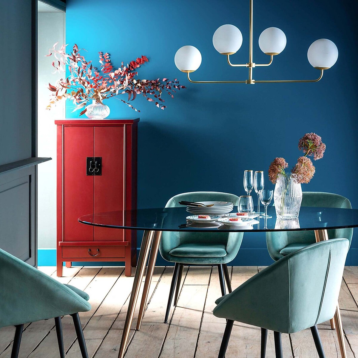 Suspension laiton et verre opaline, Moricio blanc, LA REDOUTE INTERIEURS