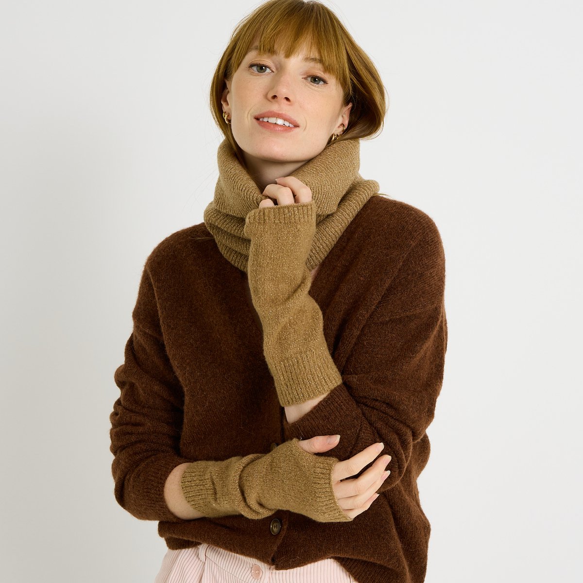 Coffret cadeau col et mitaines marron camel, GRAIN DE MALICE