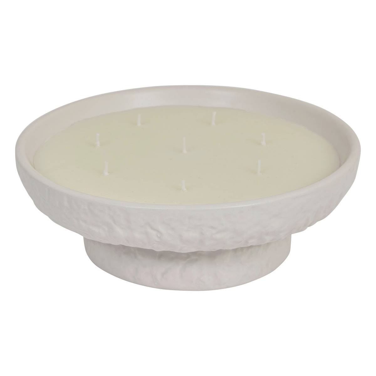Bougie parfumée 8 mèches en coupelle céramique effet pierre STONY blanc, ATMOSPHERA