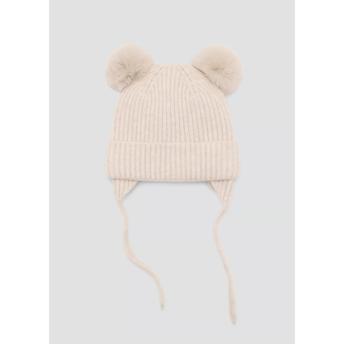 Bonnet en maille à double pompon sable, MANGO BABY